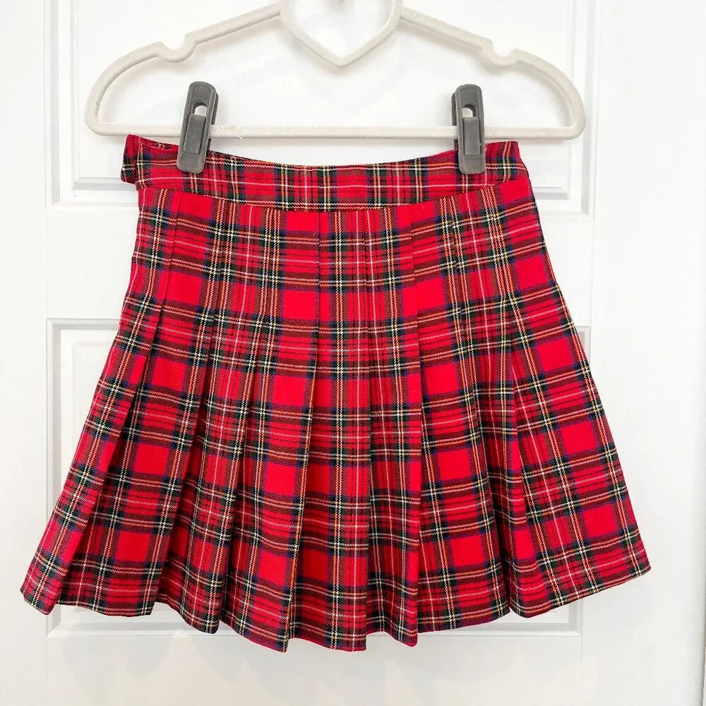RSQ Red Pleated Plaid Mini Skirt XS - Picture 1 of 4